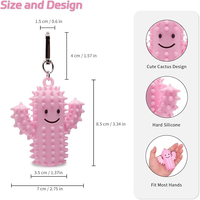 1 PCS Little Ouchies Pain Fidget,Silicone Cactus Stim Tools for Adults, Sensory Pain Stim Fidget Toy , Spiky Grippy Stim Keychain, Anxiety Relief Items Fidget, Fun Gift for Friends and Family (Pink)