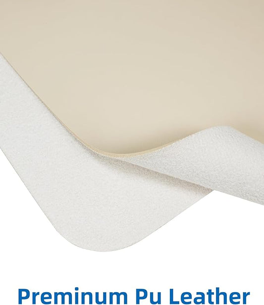 AFIING Leather Desk Pad Protector,Mouse Pad,Office Desk Mat, Non-Slip PU Leather Desk Blotter,Large Desk mat,Waterproof Keyboard mat for Office/Home/Decor (Beige,35"" x 17"")