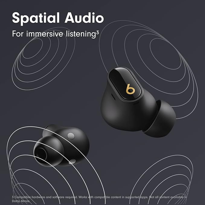 Beats Studio Buds + | True Wireless Noise Cancelling Earbuds, Enhanced Apple & Android Compatibility, Built-in Microphone, Sweat Resistant Bluetooth Headphones, Spatial Audio - Black/Gold