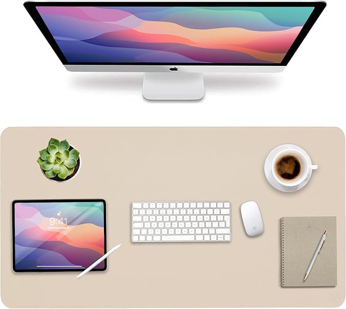Vine Creations Leather Desk Mat Large 36" x 20", Desk Protector Mat, PU Leather Desk Pad, Non-Slip Large Mouse Pad, Desk Blotter, Desk Pads on Top of Desks, Home Office Desk Matt for Desktop (Beige)