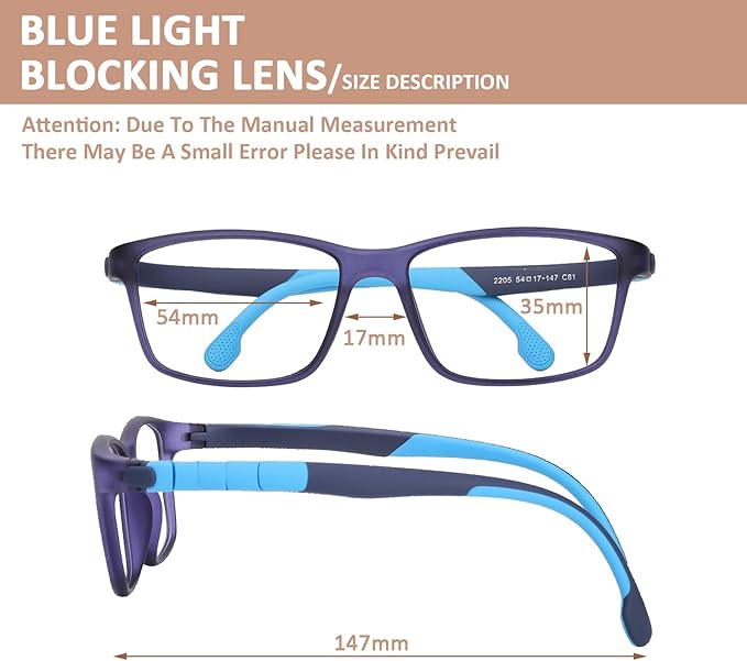 BiBiBear Blue Light Blocking Glasses Bendable Lens Legs for Kids Girls Boys Not Easy to Drop Reduces Eyestrain Lenses