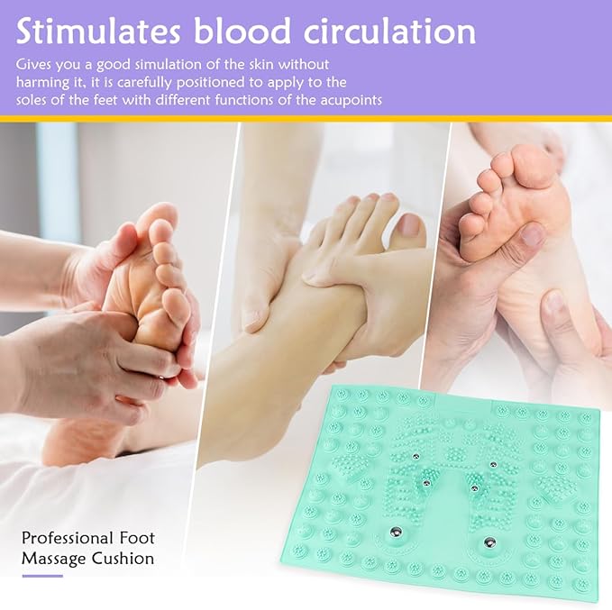 Feet Massage Pad Massager Tool Foot Acupressure Mat Pressure Relief Pad Foot Acupressure Cushion Shiatsu Reflexology Massager (Green)