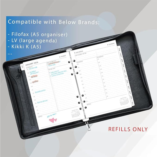 newestor 2026 Daily Planner Refills A5 Size, Filofax Compatible - Day Appointment Schedule & To-Do, Monthly Tabs, 6-Hole Punched