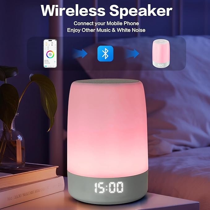 White Noise Sound Machine,White Noise app Night Light,Bluetooth Sleep Music Alarm Clock,Bedroom Nursery Baby Adults Portable Travel Sunset lamp