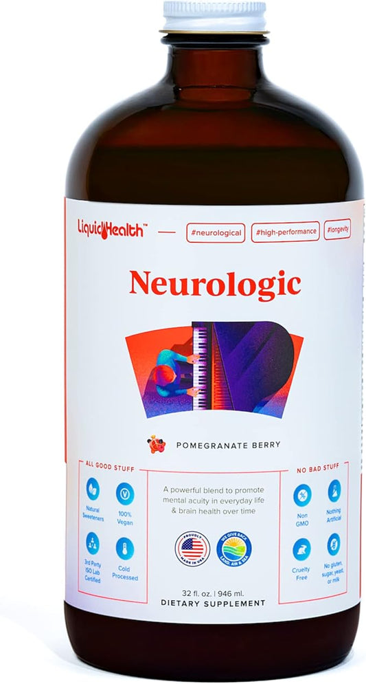 LIQUIDHEALTH Neurologic Focus Supplement - Brain Booster Nootropic Supplement for Cognitive Function, Memory & Focus with Ginkgo Biloba, Choline, L-Theanine & Phosphatidylserine - USA Made (32 oz)