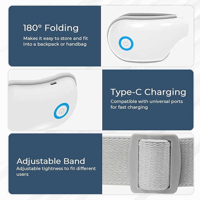 Eye Massager with Heat and Music, Heated Eye Mask with Bluetooth 180°Folding 5-Mode Voice Announcement Heating Massage for Sleep Travel Eyes Strain Relief, White