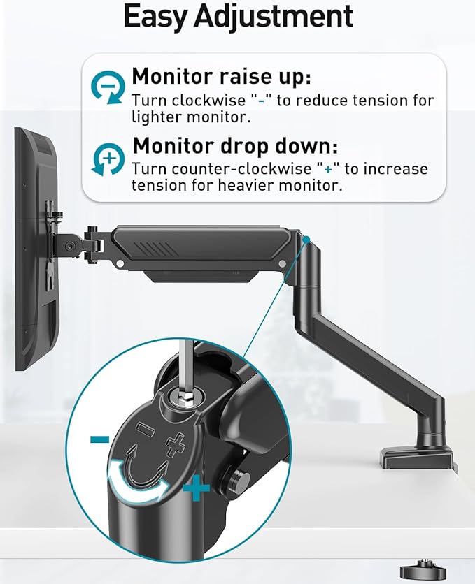 Single Monitor Arm Desk Mount Fits 13 to 32 inch Computer Screens, Holds 4.4 to 22lbs Display VESA Mount, Adjustable Monitor Stand with Clamp/Grommet Mounting Base, 75/100mm Bracket, Black, Freelift