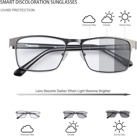 YIMI Photochromic Nearsighted Distance Glasses Spring Hinge UV400 Sunglasses Anti-Blue Light Myopia Glasses for Men Women (Black, -0.50, x)