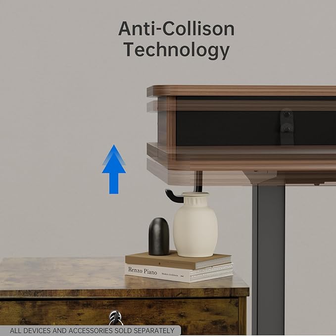 HUANUO 55" x 26" Electric Standing Desk with 2 Drawers, C-Clamp Mount Compatible, Height Adjustable Computer Desk, Home Office Stand Up Desk with 4 Preset Heights & 2 Hooks, Walnut