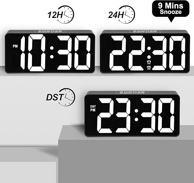 Alarm Clock for Bedroom Heavy Sleepers with Bed Shaker & Night Light-Vibrating Digital Clock Large Dimmable LED Digits with Dual Alarm & Charging Port Table Desk Clock for Hearing Impaired Seniors