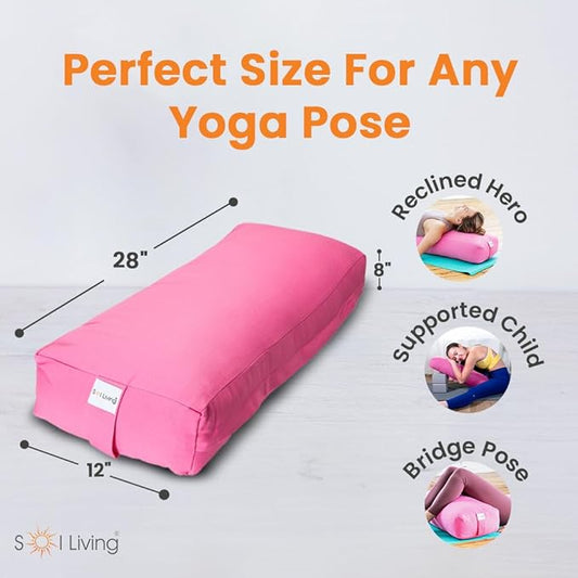 Sol Living Yoga Bolster Pillow Rectangular Meditation Cushion Cotton Meditation Accessories for Restorative Yoga Meditation Pillow Yoga Pillow Firm Body Pillow Bolster Pillow for Legs Removable Cover