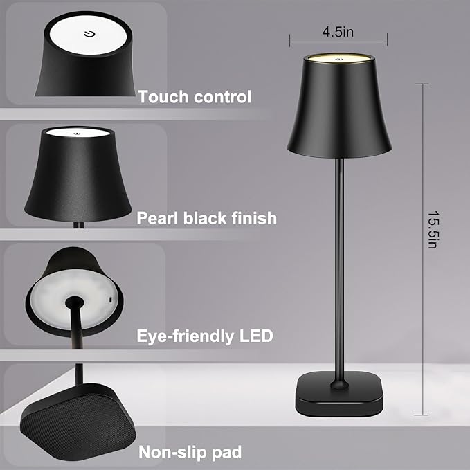 Table Lamps for Living Room Set of 2: Bedside Lamps for Nightstand: 5400mAh 72 Hours Battery Operated Rechargeable Cordless Table Lamp for Bedroom LED Dimmable Wireless Touch Desk Lamp