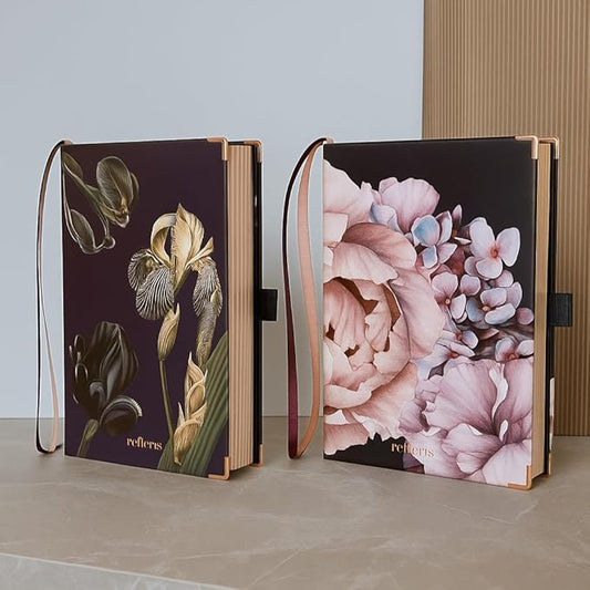 A5 Dot Grid Journal – Ivory Paper Bullet Notebook with Peony Hardcover, Copper Edges, Pen Loop, 2 Ribbon Bookmarks, Inner Pocket – Elegant Floral Stationery for Journaling (Peony Whispers)