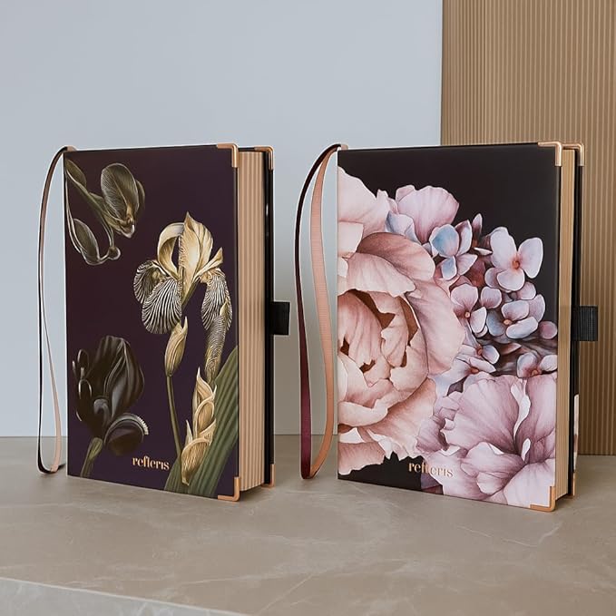 A5 Dotted Journal Bullet Notebook – 120 GSM Thick Paper, Floral Hardcover with Metallic Edges, Pen Loop, 2 Bookmarks, Inner Pocket – Writing Diary for Women, Gifts or Daily Use (Midnight Garden)