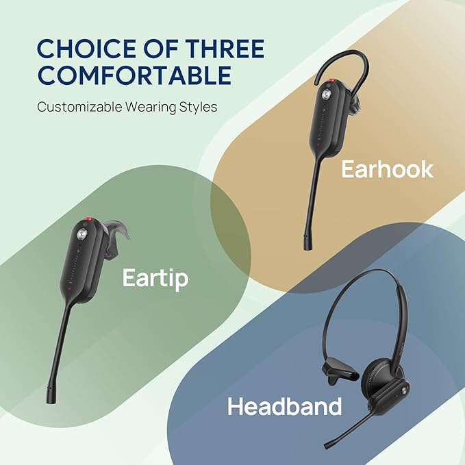 Yealink DECT Wireless Headset WH63 E2 UC,Single Ear (Mono) Convertible Office Headset with Noise Canceling Mic, 607Ft Range,3 Wearing Styles,Connects to Desk Phone and Computer