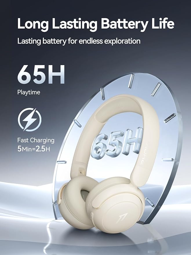 1MORE HQ20 Wireless On-Ear Headphones with Microphone, 85dB Safe Volume, 65H Playtime, Lightweight Foldable Bluetooth Headphones for School/Travel, Android and iOS Compatible, White