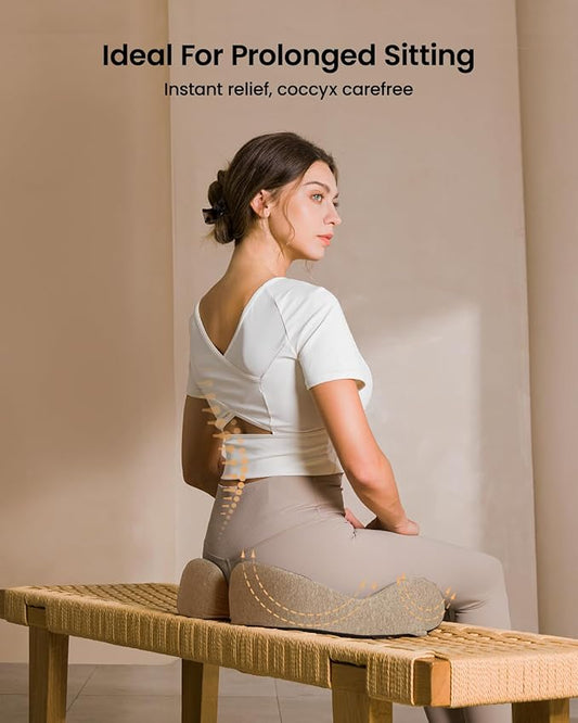 ProtoArc Seat Cushion, Office Chair Cushion for Sciatica, Coccyx Cushion, Ergonomic Memory Foam Seat Cushion for Car, Home, Pressure Relief Pad for Hip, Tailbone, All Day Comfort - Beige