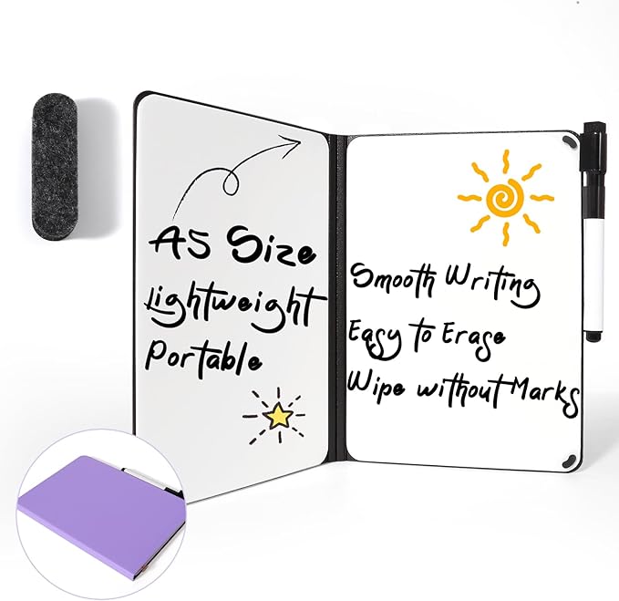 AGM Portable White Board Dry Erase, Double Sided Folding Whiteboards with Pen, Small Dry Erase Board for Study, Meeting, Doodling, Planning, Purple