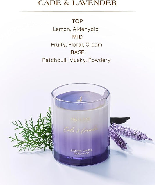 M&SENSE Cade Lavender Scented Aromatherapy Candle for Stress Relief, 10.6oz 60 Hour Burn Time Natural Soy Candles for Home Long Lasting Highly Scented Luxury Gifts