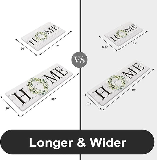 KIMODE Anti Fatigue Kitchen Rugs Sets of 2, Non Slip Waterproof Kitchen Mat, Farmhouse Kitchen Runner Rug, Ergonomic Standing Kitchen Mats for Floor 2 Piece, 20" x 59" + 20" x 32", White