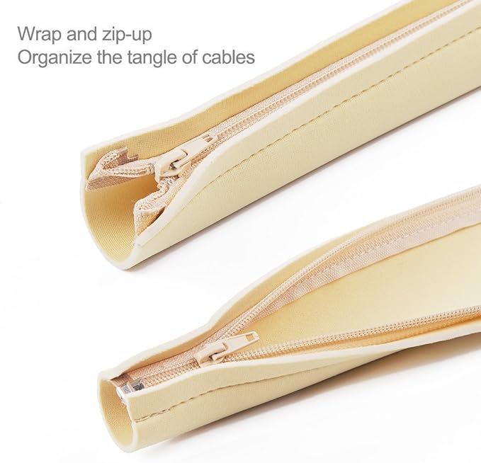 JOTO 4 Pack Cable Management Sleeve, 19-20 Inches Cord Organizer System with Zipper for TV Computer Office Home Entertainment, Flexible Cable Sleeve Wrap Cover Wire Hider System -Beige