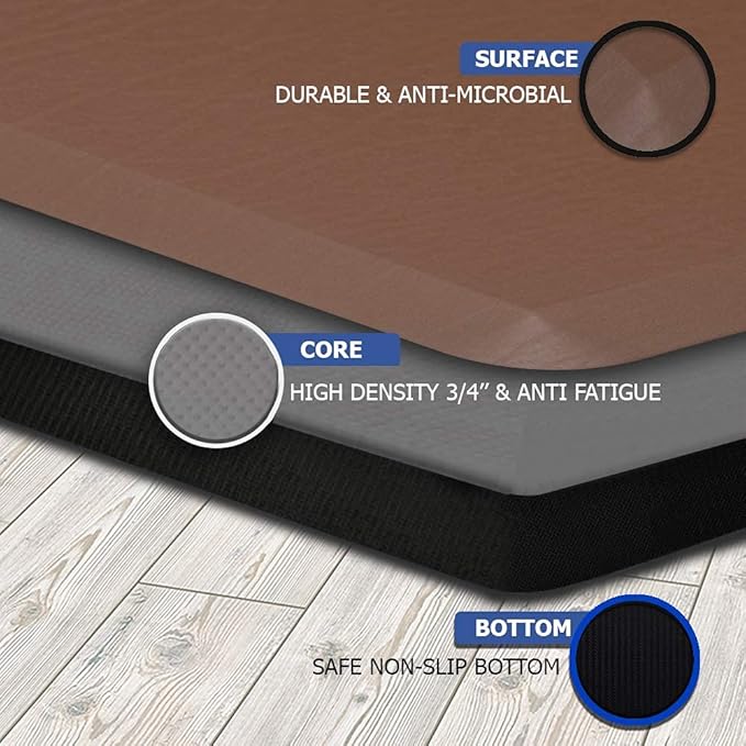 Mabel Home Anti Fatigue Floor Mat- 3 Size(20x32 & 20x39 & 24x70),16 Colors - Standing Desk Mat-Kitchen Floor Mat-Stain ResistantHome Non-Slip Bottom, Extra Soft (Brown, 20" x 32")