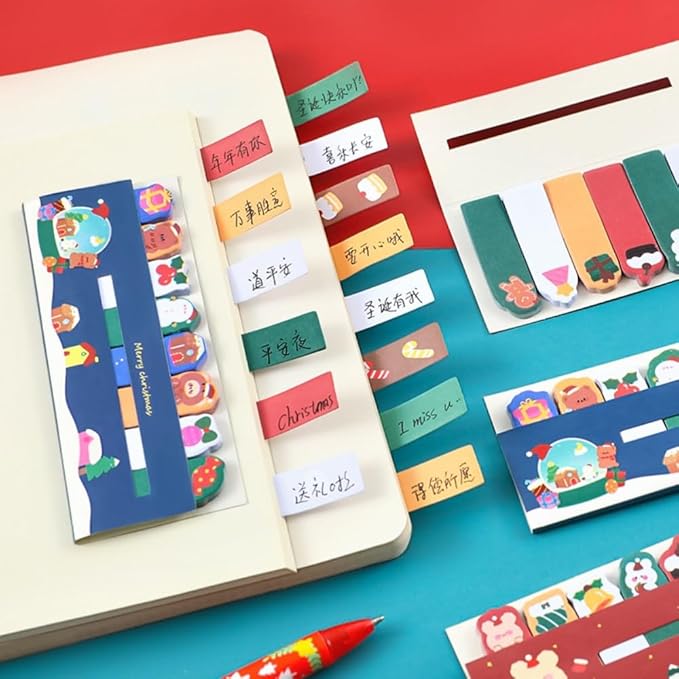 4 Pads Cute Christmas Reusable Funny to Do List Stick Note Pads - Merry Bear, Candy Tree, Crystal House, Bell Sock Post Perfect for Holiday Cheer Notes Reminders