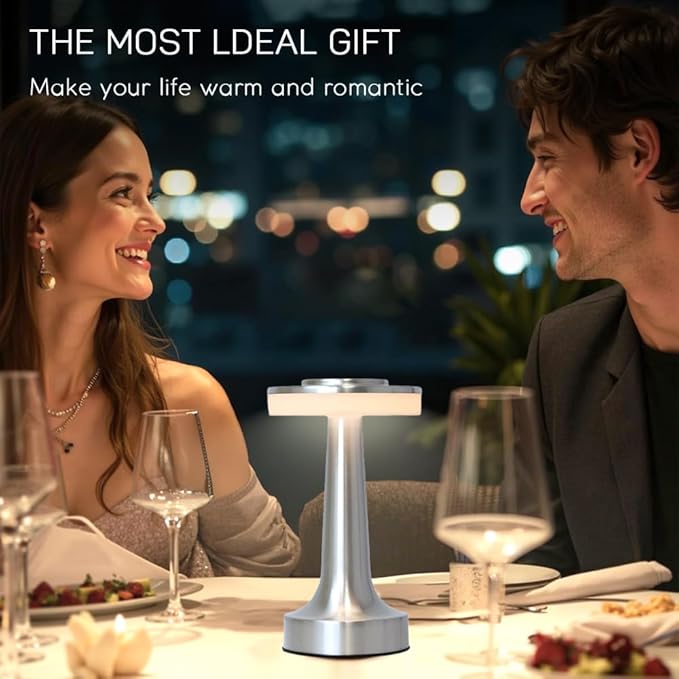 Cordless Metal Desk Lamp, Touch Sensor Control LED Table Lamp,3 Color Stepless Dimmable Battery Powered Lamp for Living Room, Dorm, Home Office (Silver)