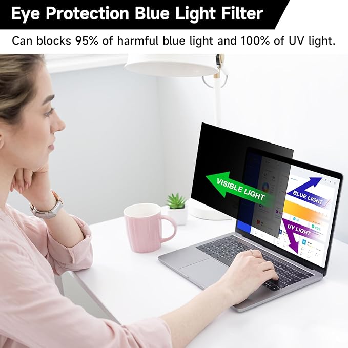 16 Inch 16:10 Laptop Privacy Screen Filter, Anti Blue Light Glare & Anti Scratch Computer Privacy Shield for 16" with 1920x1200 Aspect Ratio Laptop