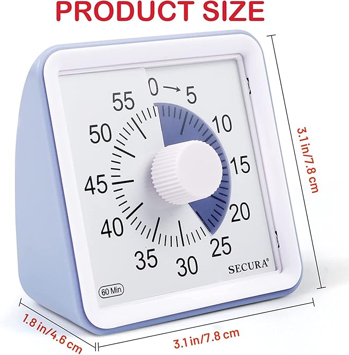 Secura 60-Minute Visual Timer, Classroom Timer, Countdown Timer for Kids and Adults, Time Management Tool for Teaching (Purple & Purple)