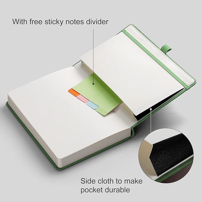 AHGXG Lined Journal Notebook, 320 Numbered Pages Thick Journal for Women, A5 Notebook College Ruled, 100gsm Thick Paper, Faux Leather Hardcover, for Writing Work, 5.75'' X 8.38''-LightGreen