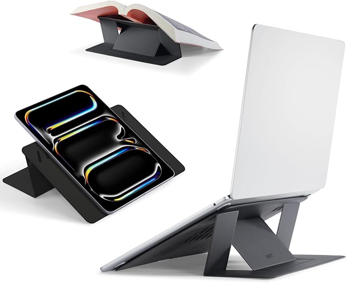 MOFT Invisible Laptop Stand for Desk, Stick-Free Tablet and Computer Stand with Dual-Angle, Foldable&Portable Laptop Riser Holder, Fits 13"+ Tablets & 15"+ Laptops, Space Gray (Non-Adhesive Version)
