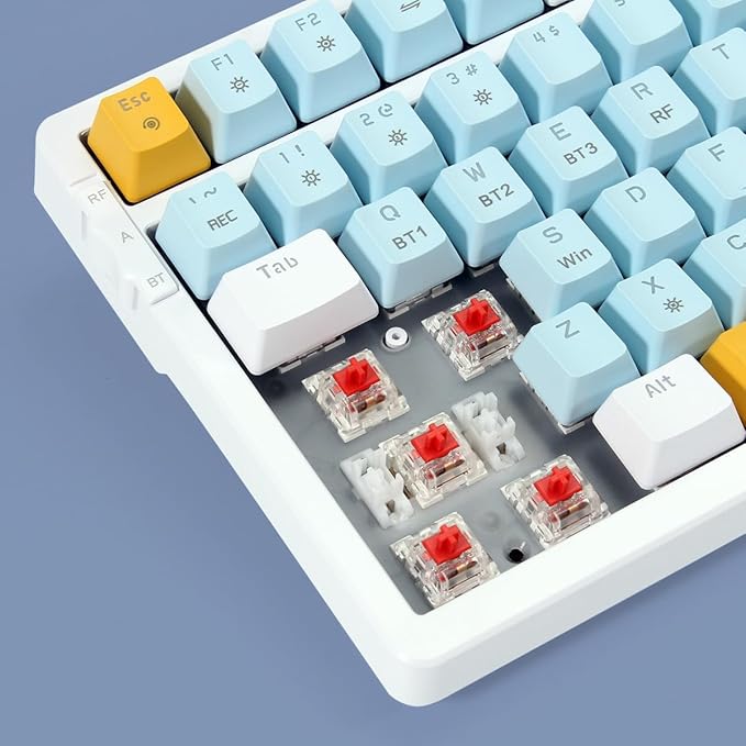 Wireless Mechanical Keyboard, Triple Mode 2.4G/USB-C/BT Gaming Keyboards 100 Keys Ice-Blue Backlit, Red Switch Keyboard | Rechargeable Mechanical Gaming Keyboards | Ice Blue/W/Y