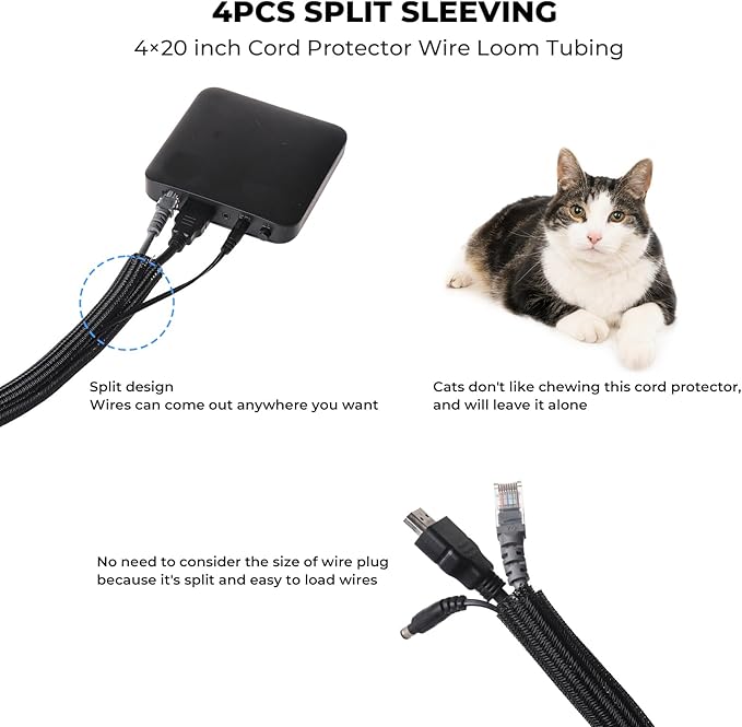 98 PCS Cable Management Kit, 4 Cable Sleeve, 8 Magnetic Cable Holder, 10 Self Adhesive Cord Organizer, 45 Cable Clips, 10+1 Roll Reusable Cable Ties with 20 Buckles for Computer TV Under Desk