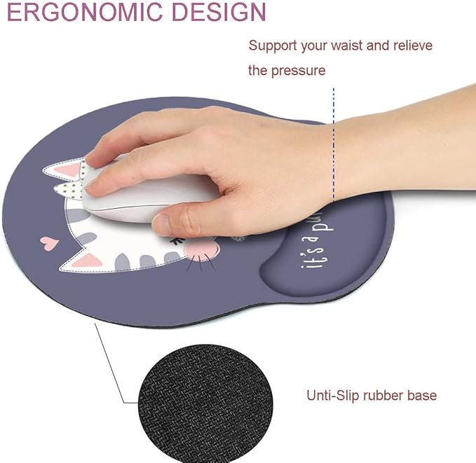 RICHEN Memory Foam Mouse Pad with Wrist Support,Ergonomic Mouse Pad with Wrist Rest,Non-Slip Rubber Base for Computer Laptop & Mac,Lightweight Rest for Home,Office & Travel (Cute Cat)