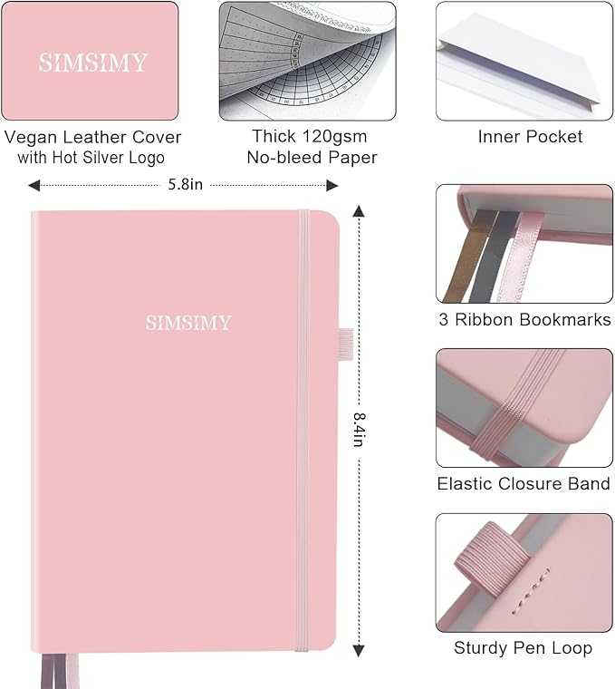 Premade Bullet Dotted Journal with Undated Weekly Monthly Planner, Pre-made Dot Grid Journaling Aesthetic Notebook for Goals Gratitude Budget Exercise Habits Mood Sleep Tracker - 12 Month