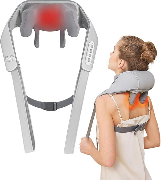 Cordless Neck Shoulder Massager with Heat,Deep Tissue Kneading Relieves Tension Improves Circulation,Gifts for Women,Men,Mom,Dad(Grey)