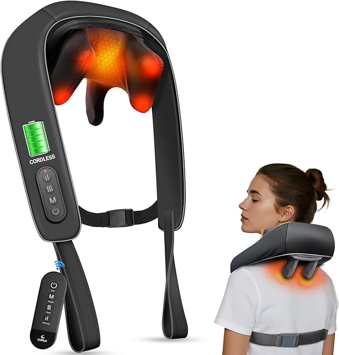 Shiatsu Neck Massager with Heat - HSA Eligible, Deep Tissue Kneading Massage with Wireless Remote Control,Adjustable Mode and Heat for Muscle Pain Relief on Back Shoulder