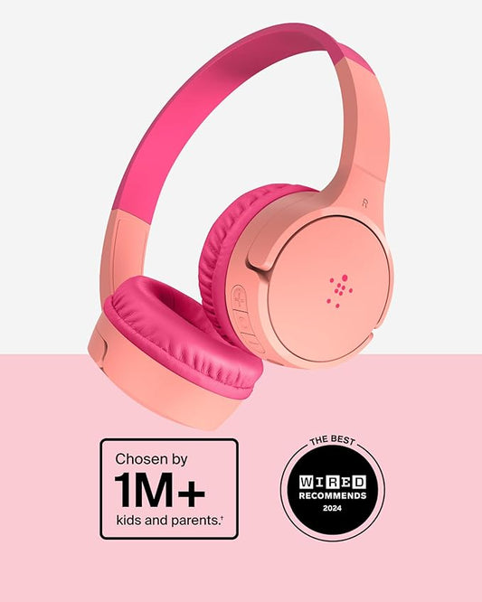 Belkin SoundForm Mini - Wireless Bluetooth Kids Headphones with 30H Battery Life, 85dB Safe Volume Limit, Built-in Microphone - Kids On-Ear Earphones for iPhone, iPad, Fire Tablet & More - Pink