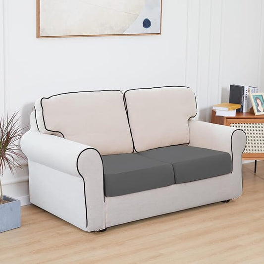 Easy-Going 100% Waterproof Chair Sofa Seat Cushion Slipcovers Couch Cushion Cover Stretch Furniture Protector for Kids, Pets (2-Piece Loveseat Cushion, Gray)