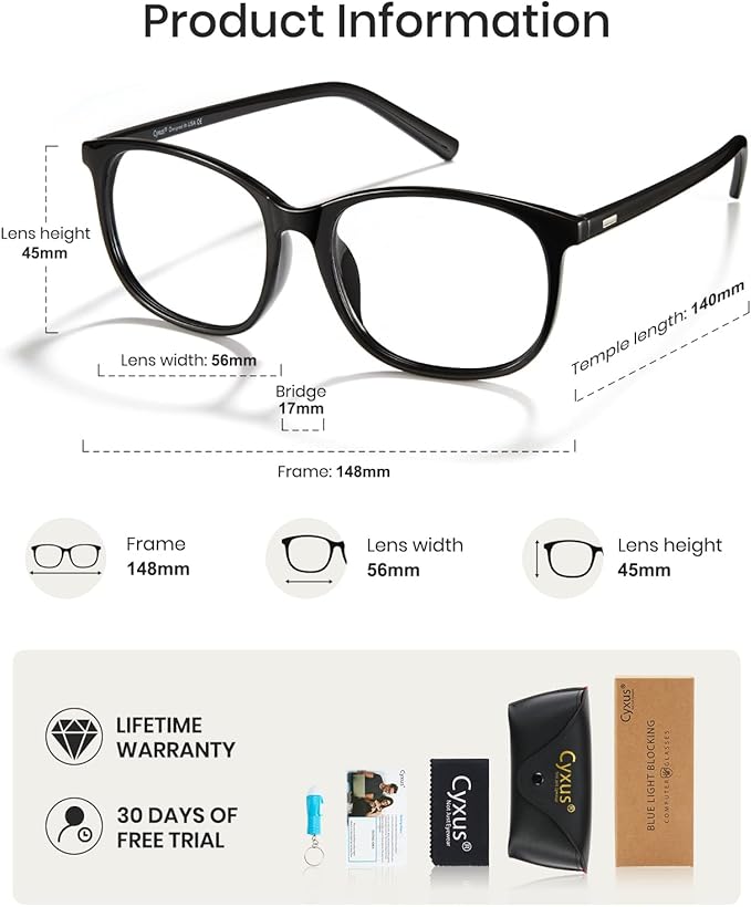 Cyxus Blue Light Blocking Glasses Women Men Computer Gaming Square Glasses UV400 Protection Anti Eyestrain