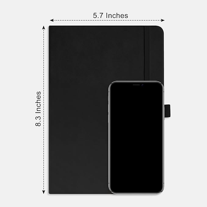 RETTACY Bullet Dotted Journal Notebook, 320 Numbered Pages, A5 Medium Size (5.7'' × 8.3''), Leather Hardcover, 100 GSM Thick Paper, for Bullet Journaling, Planning, Tracking (Black)