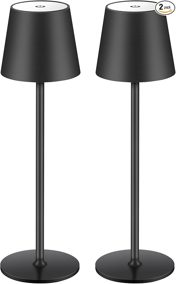 BGFHome Cordless Table Lamp LED Desk lamp,5000mAh Rechargeable Touch Night Light Wireless Minimalist Design for/Restaurant/Bedroom/Bars/Outdoor Party/Camping/Coffee Shop(2 Pack Black)