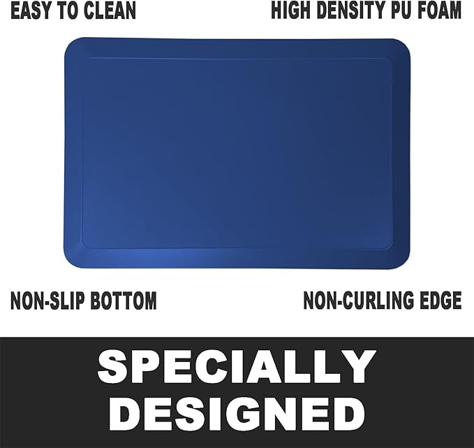 1" Extra Thick Anti Fatigue Floor Mat 40" L x 20" W,Kitchen Mat, Standing Desk Mat,140D Advanced PU Foam Ergonomic Comfort at Home, Office, Garage, Sink (Blue)