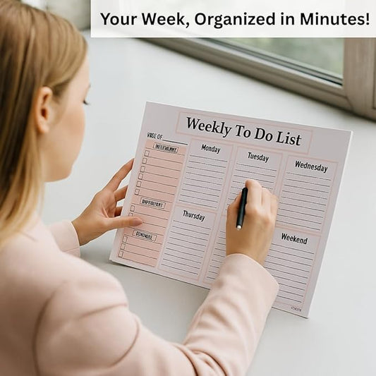 Weekly To Do List Notepad - Weekly Planner Notepad, ADHD Planner for Adults, 50 Tear-Off 8.5" x 11" Sheets, Extra Thick Backing