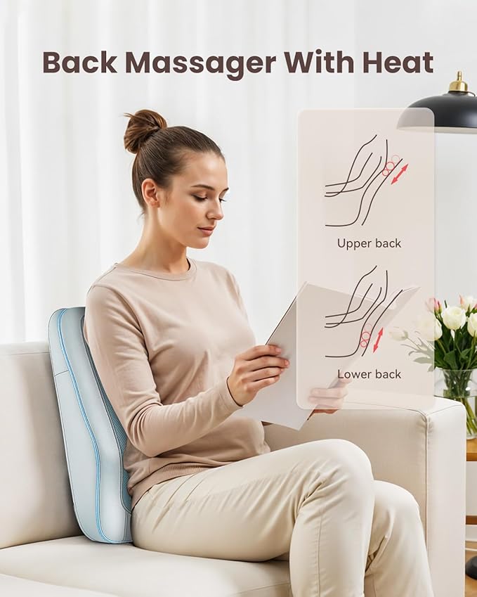 COMFIER Shiatsu Back Massager with Heat, Neck and Back Massager for Pain Relief Deep Tissue,Gift for Men Women Home Office Use-Blue