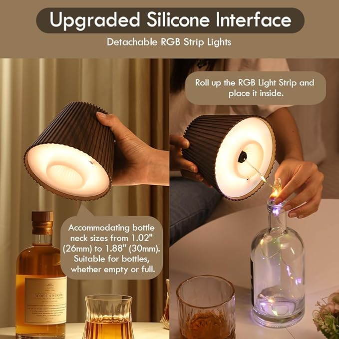 WILIT Wireless Bottle Lamp for Liquor Bottles, 3-Level Brightness Rechargeable Lamp Shades, Night Light for Home Decor, Unique Table Lamp with RGB Lights, Wine Lamp for Bedroom, Gifts for Mom, Gray