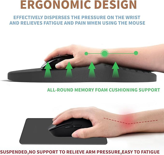 Ergonomic Mouse Pad Wrist Support with Massage Design, Pain Relief Mousepad with Wrist Rest, Memory Foam & Non-Slip PU Base, Computer Mouse Pads for Desk, Office & Home - Black