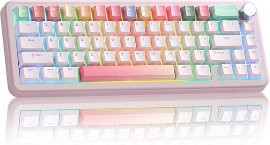 YUNZII B68 Wireless Mechanical Keyboard,Tri-Mode BT5.0/2.4GHz/USB-C,Cute PBT Keycaps,Hot Swappable Creamy Typing Gasket Mounted,RGB Backlit NKRO for Win/Mac (Pink, Milk V2 Switch)