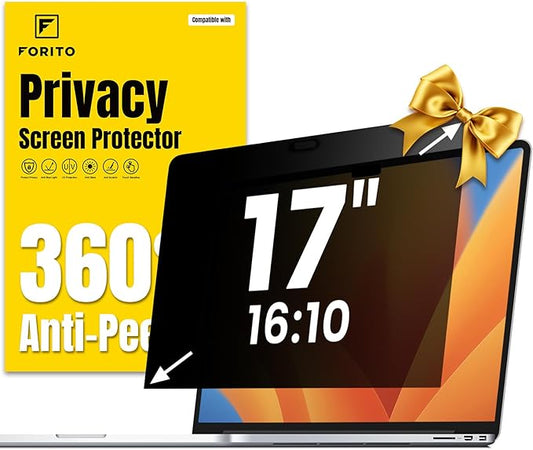 F FORITO 17 Inch 16:10 360°Laptop Privacy Screen Protector, Anti Peeping Anti Glare Laptop Privacy Shield, Reduce Eye Strain & Eye Protection